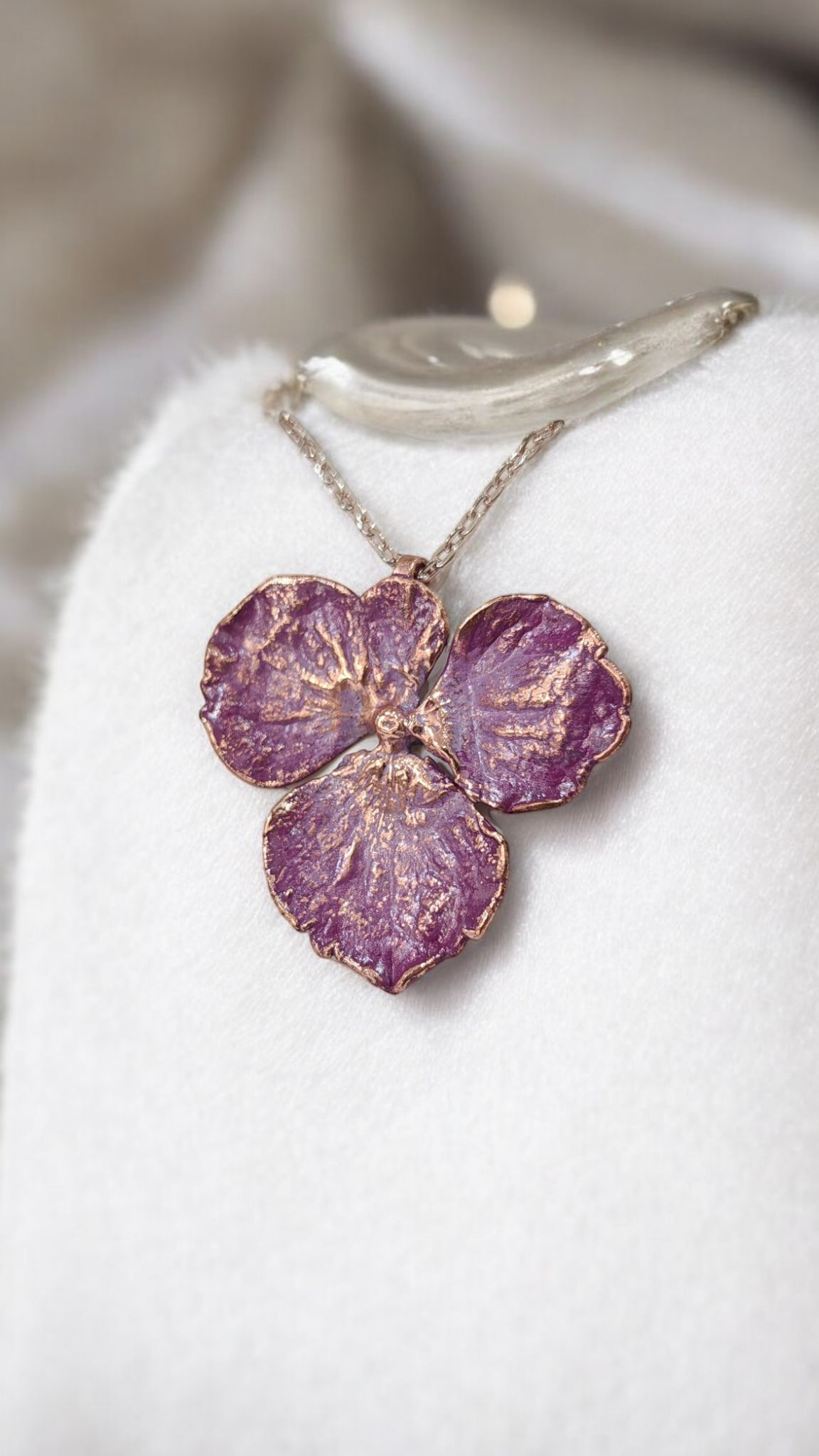 Hydrangea Flower Pendant Necklace, Crimson-Purple Patina