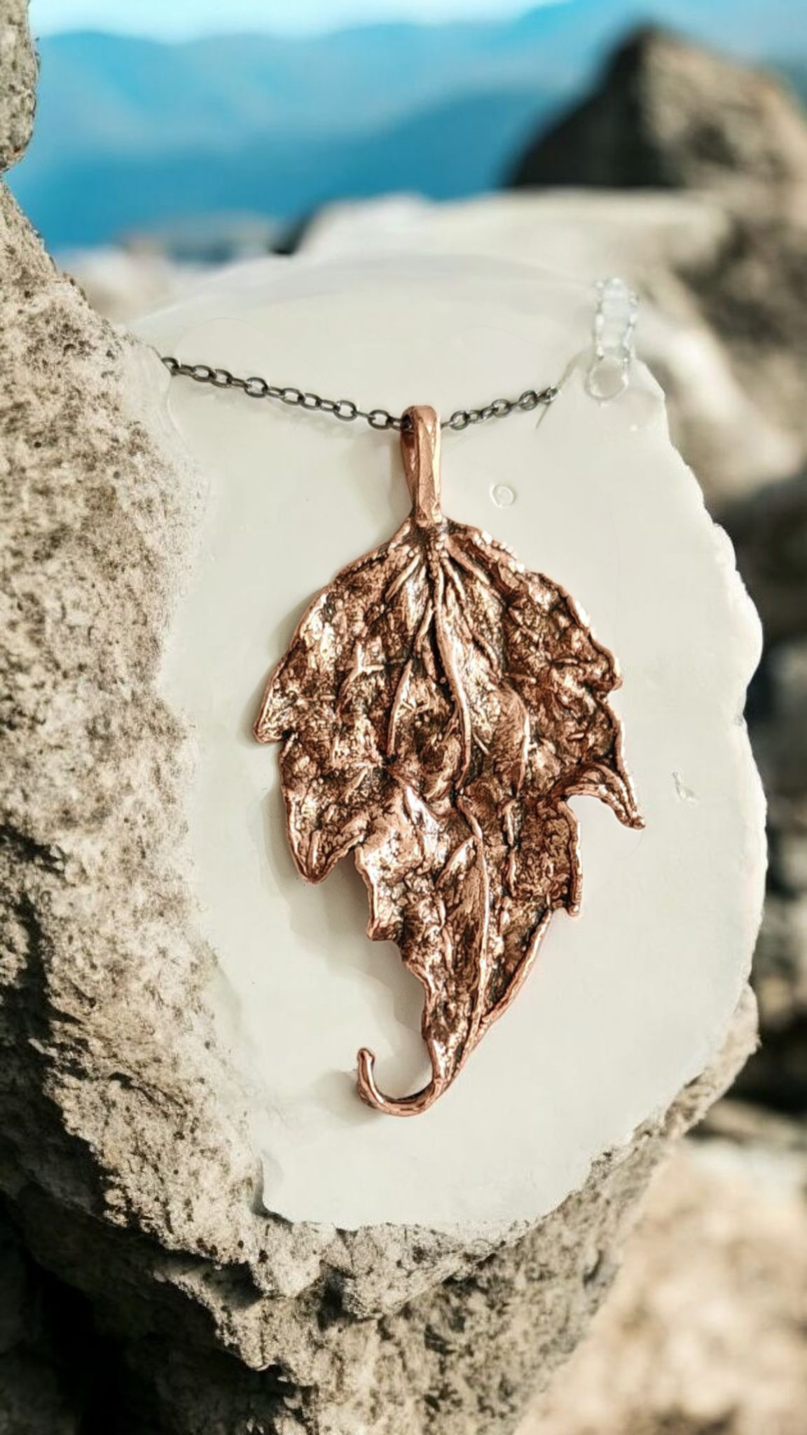 Copper Pendant from a Real Leaf with Natural Texture