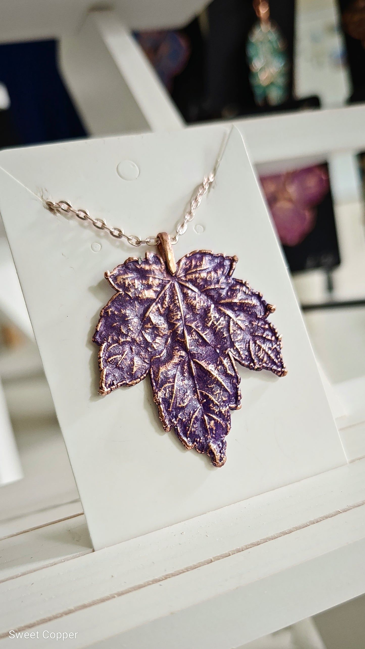 Copper Pendant of Wild Grape Leaf with Purple Patina