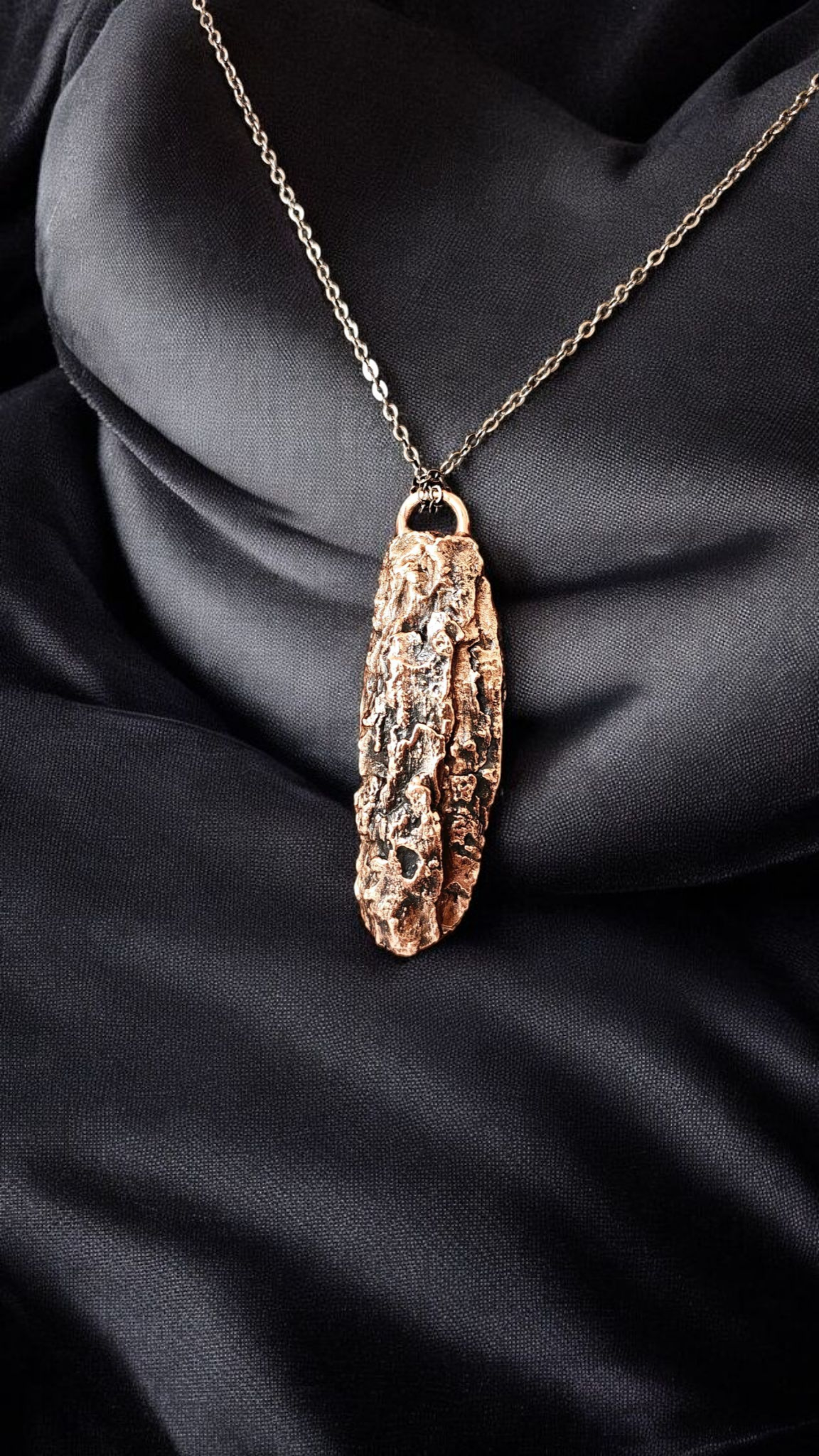 Tree Bark Pendant Necklace, Electroformed Copper