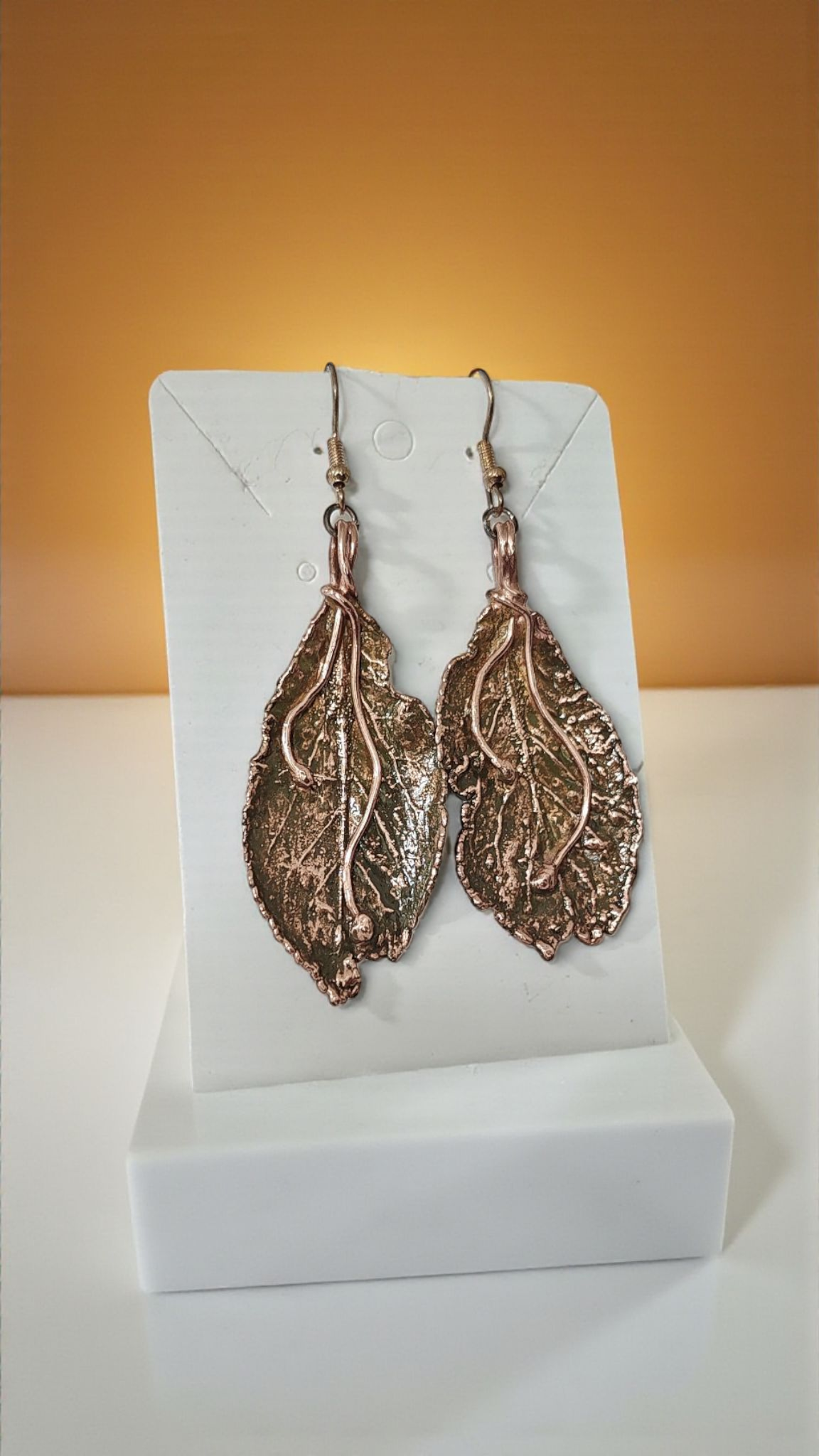 Red Oak Leaf Earrings with Copper Scrollwork