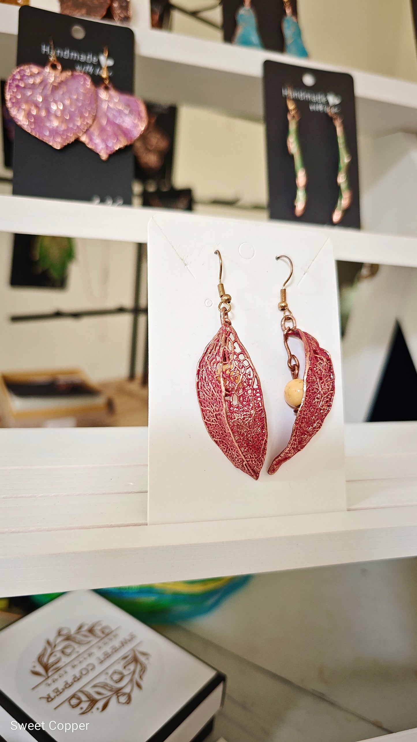 Skeletonized Physalis Petal Earrings with Lemon Howlite Bead