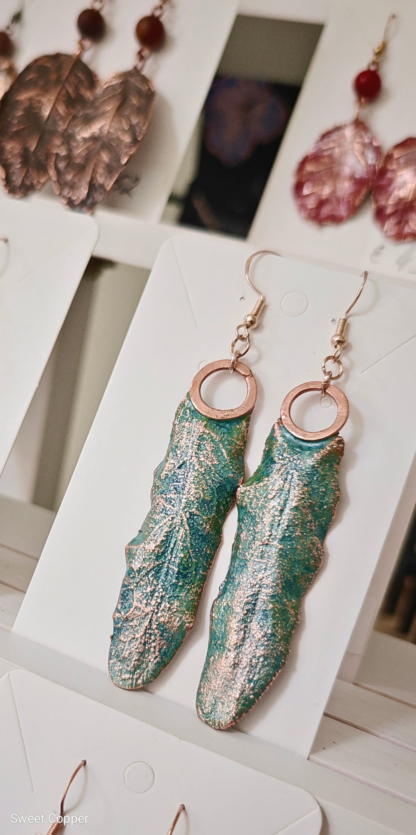 Linden Leaf Earrings, Turquoise Patina