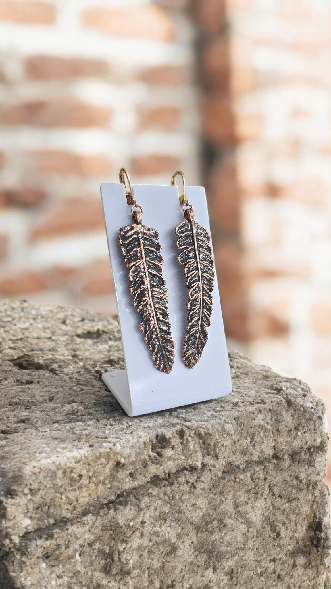 Fern Leaf Earrings, Antique Patina