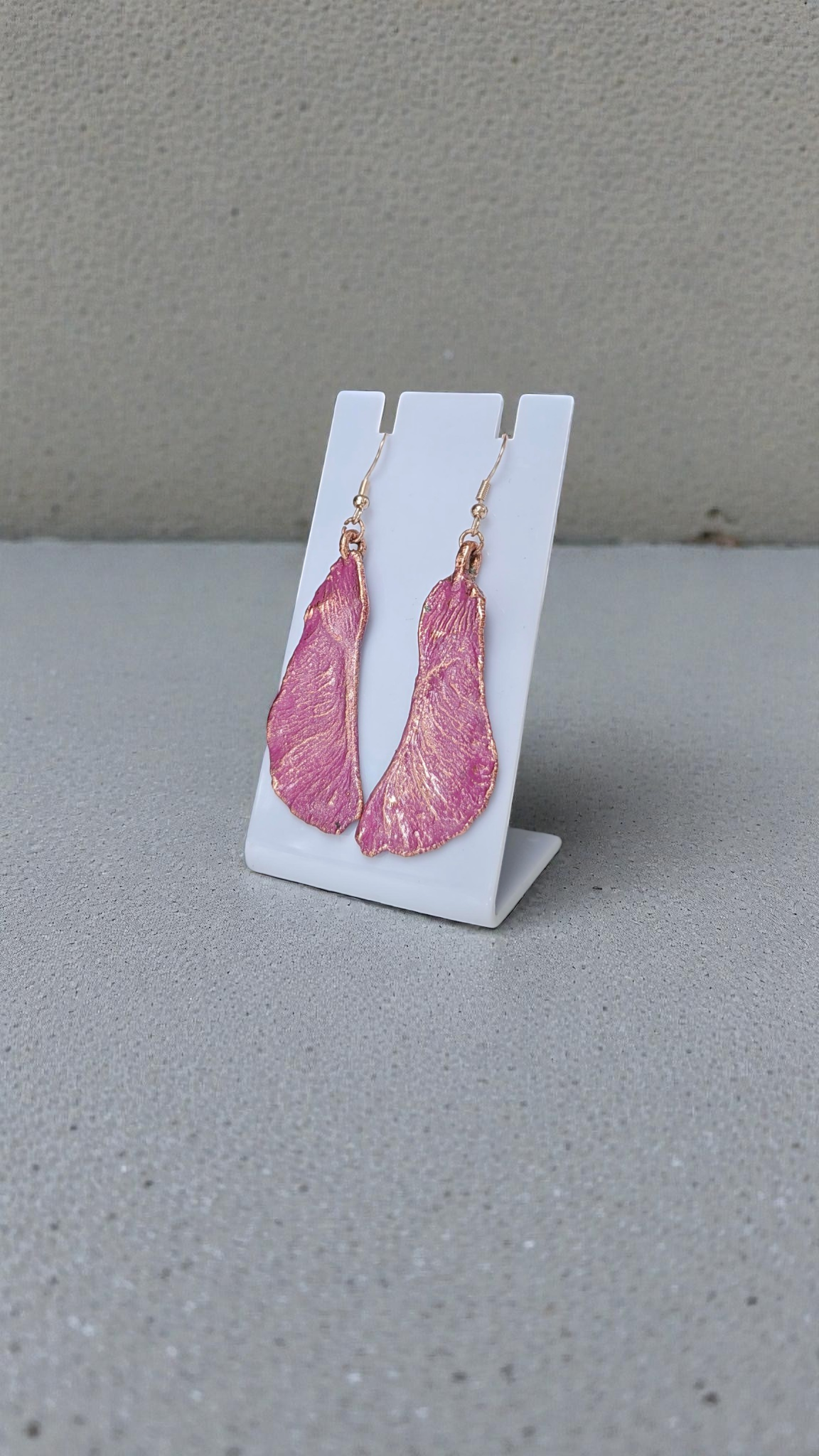 Maple Seed Wing Earrings, Crimson Patina