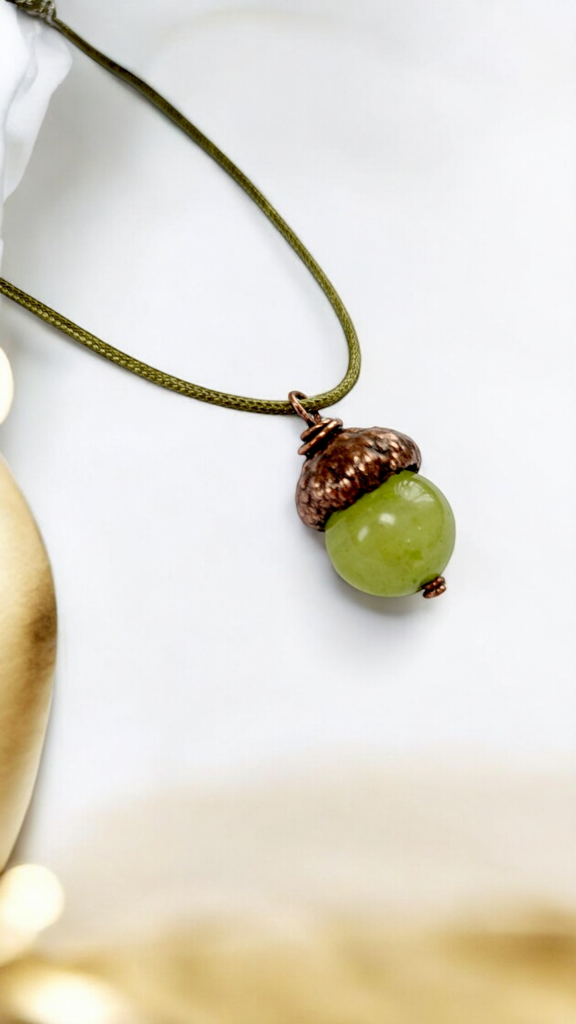 Copper Acorn Pendant with Green Onyx – Designer Jewellery