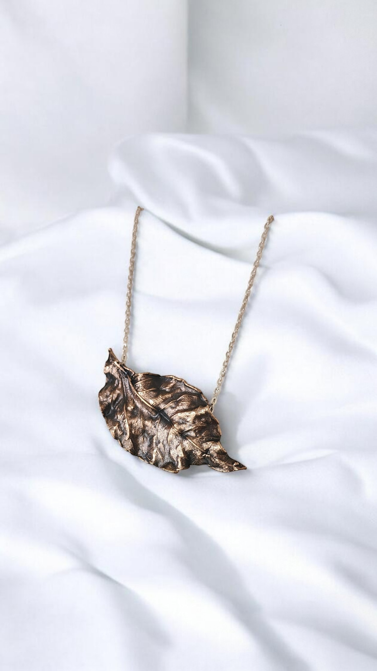 Copper Cherry Leaf Pendant - Designer Jewellery
