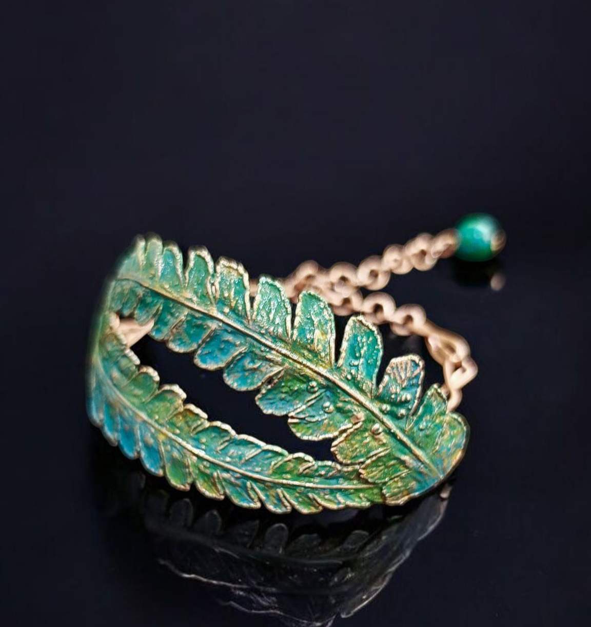 Collection of handmade copper bracelets with natural leaves and patina – Sweet Copper