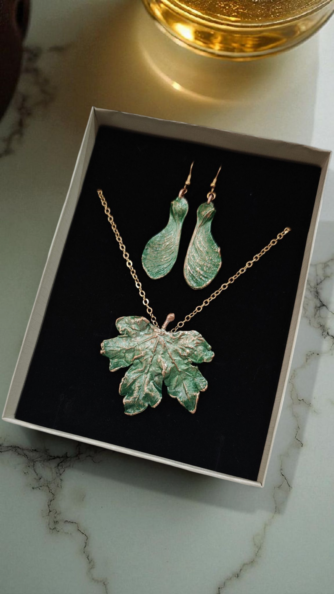 Copper Pendant & Earrings Set “Green Inspiration”