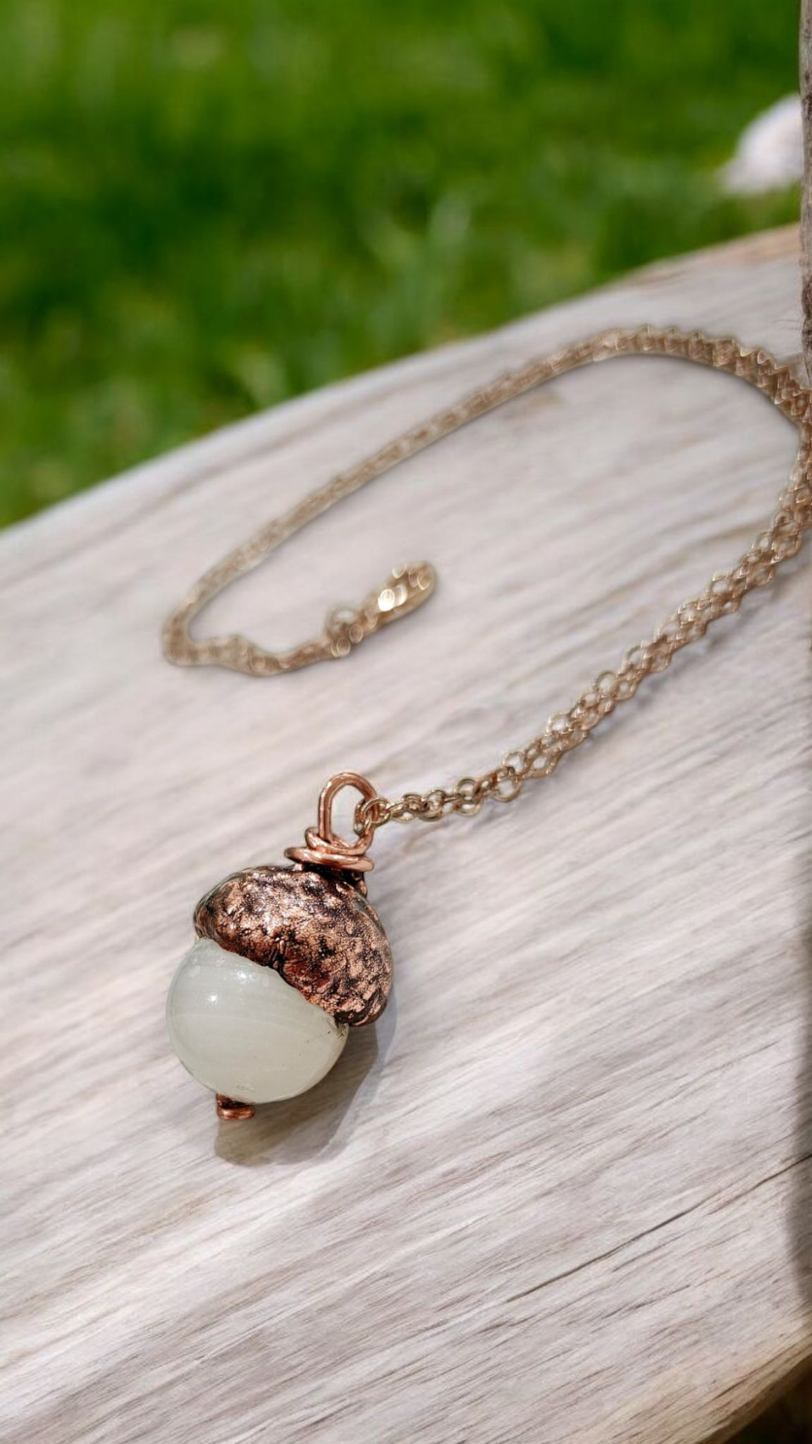 Copper Acorn Pendant with White Onyx – Designer Jewellery