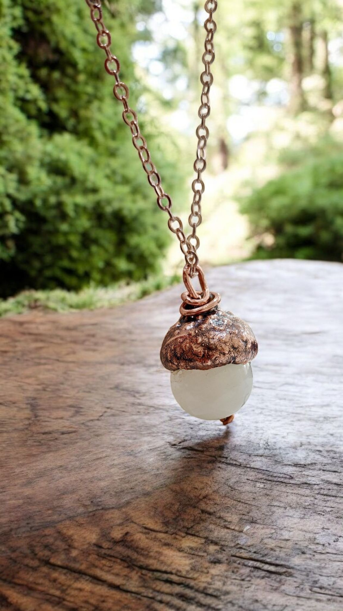 Copper Acorn Pendant with White Onyx – Designer Jewellery