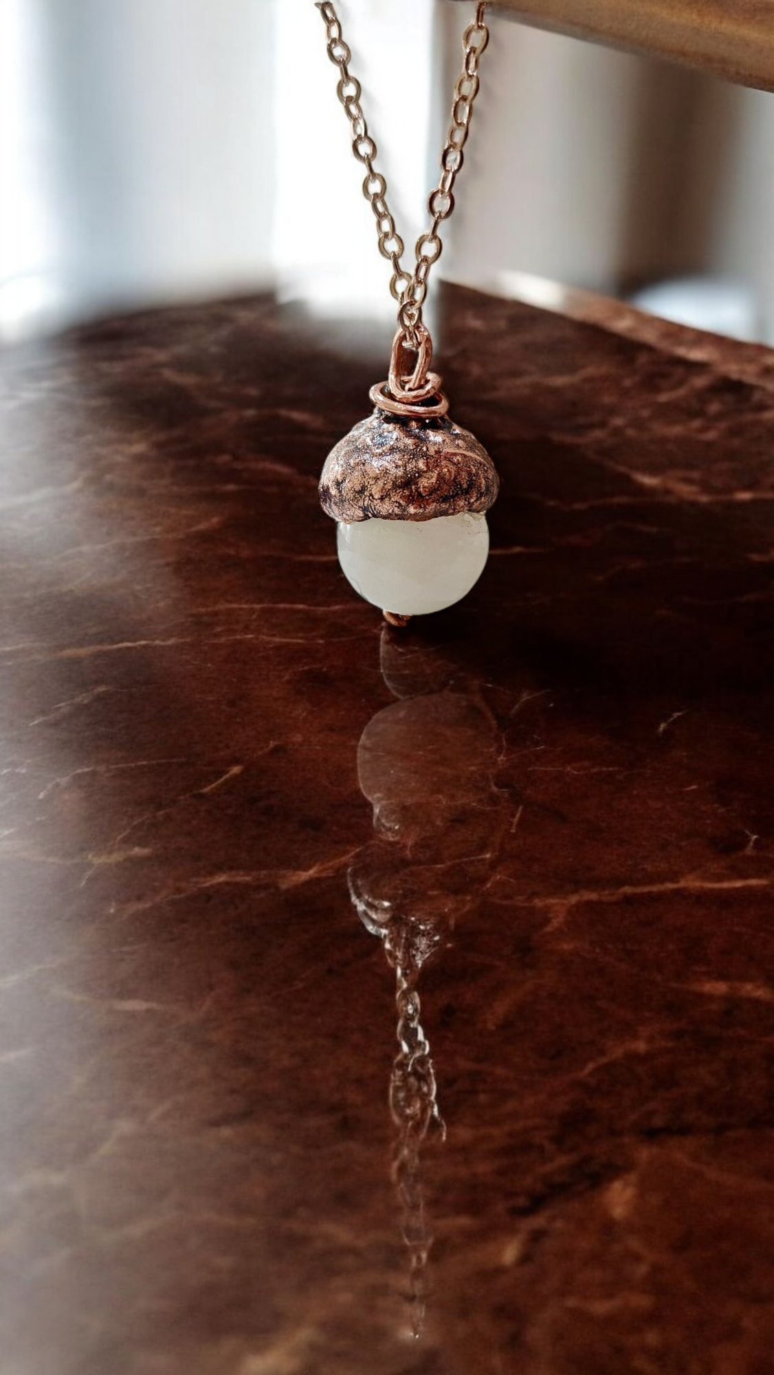 Copper Acorn Pendant with White Onyx – Designer Jewellery