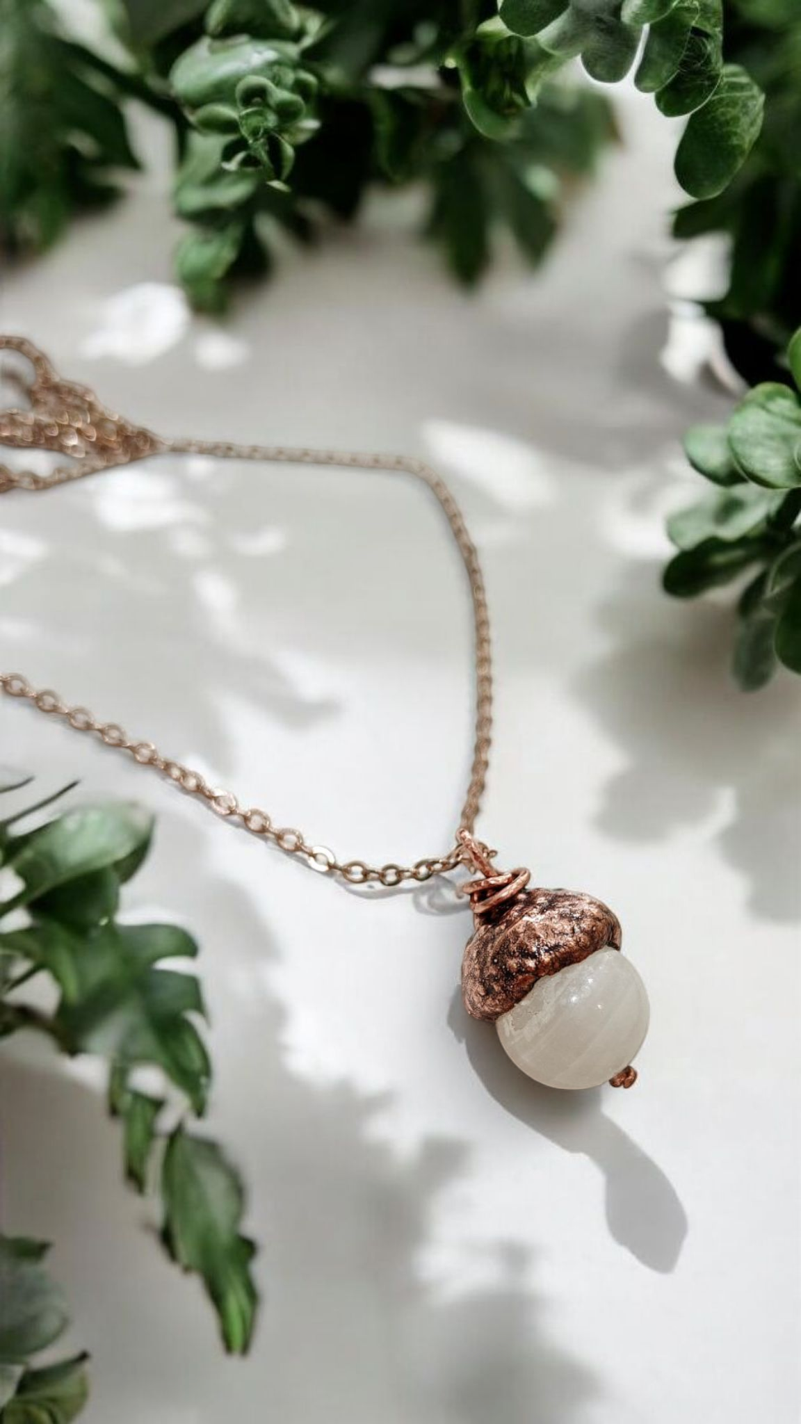 Copper Acorn Pendant with White Onyx – Designer Jewellery
