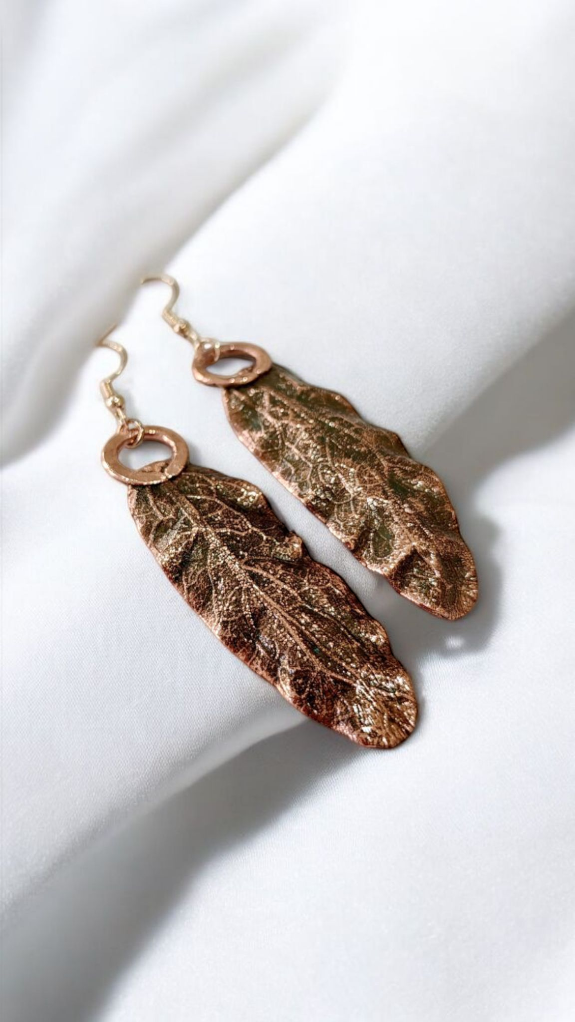 Linden Leaf Earrings, Classic Patina