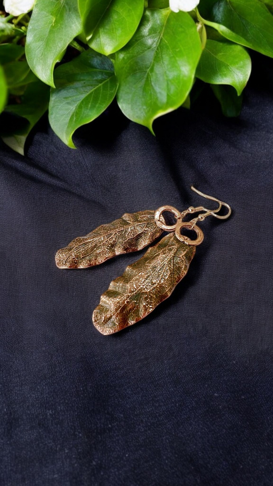 Linden Leaf Earrings, Classic Patina