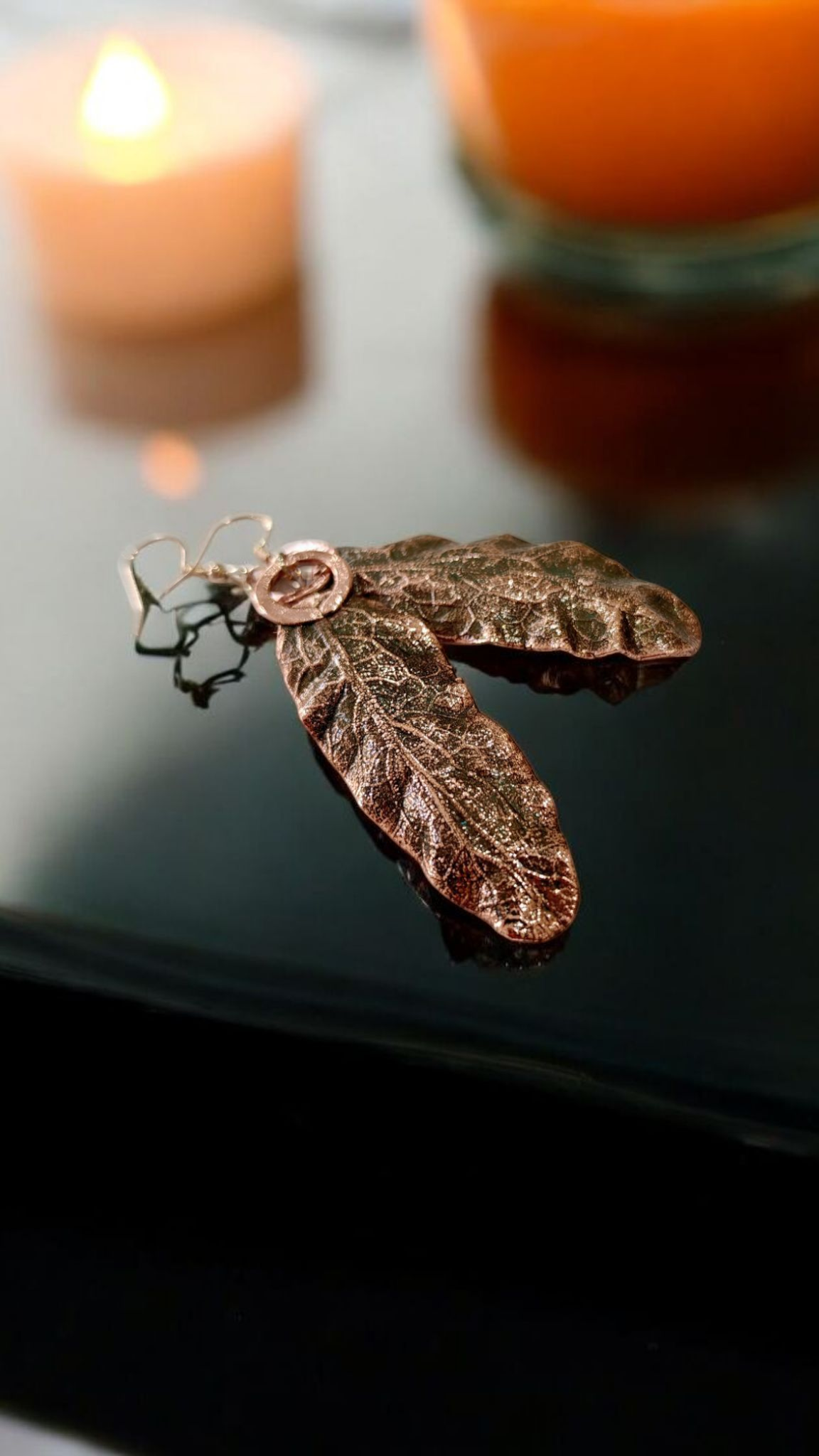 Linden Leaf Earrings, Classic Patina