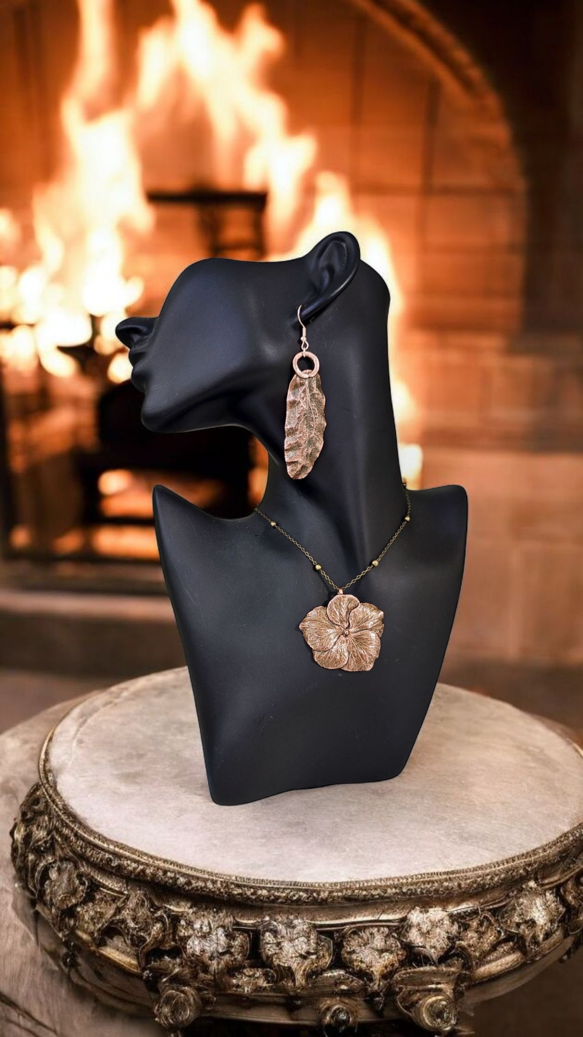 Linden Leaf Earrings, Classic Patina