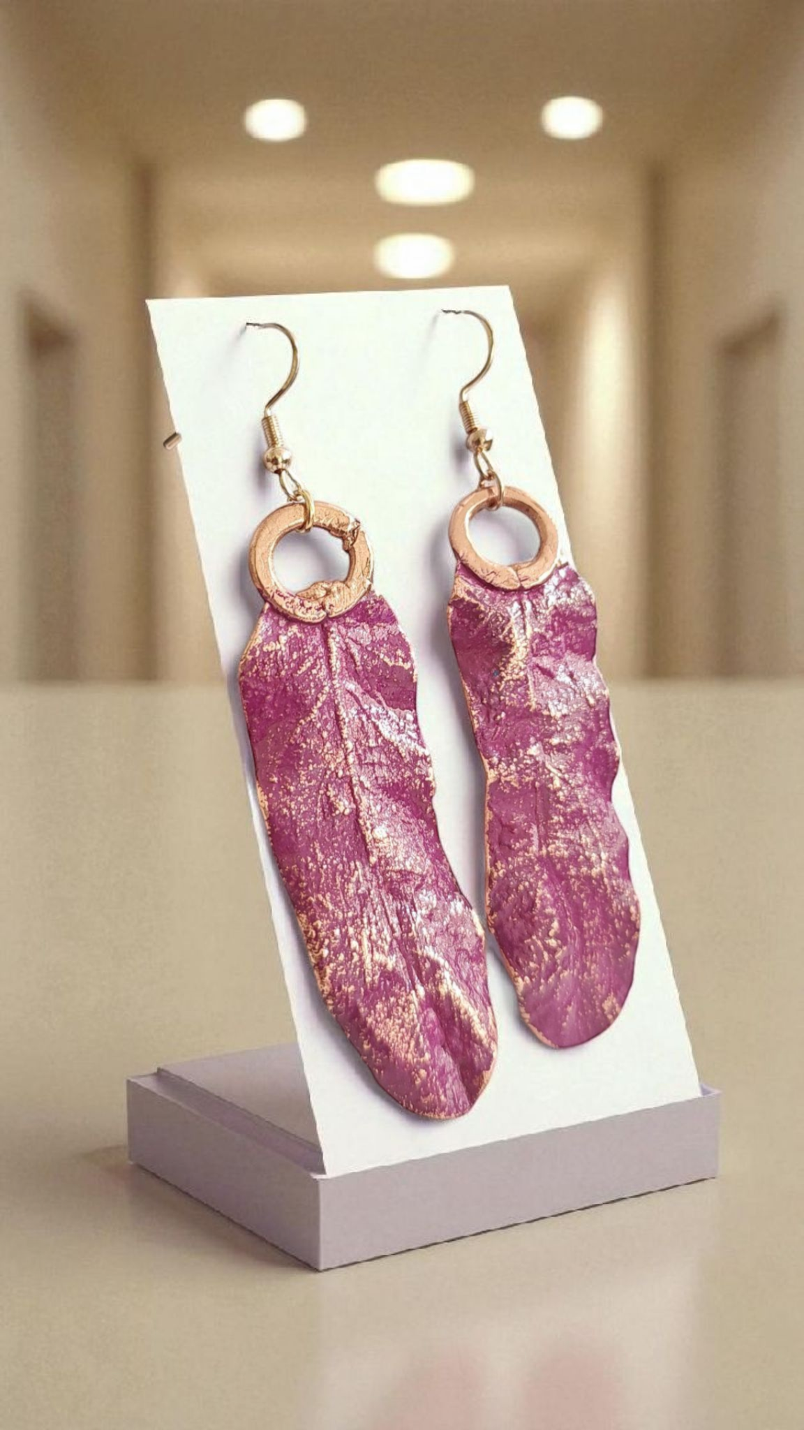 Linden Leaf Earrings, Crimson Patina