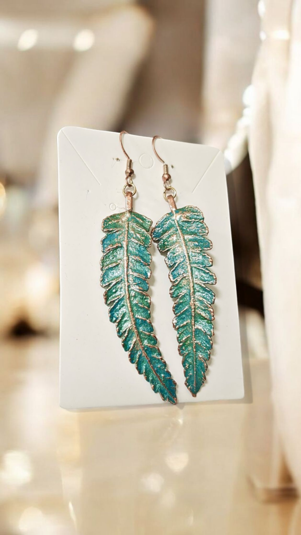 Fern Leaf Earrings, Turquoise Patina