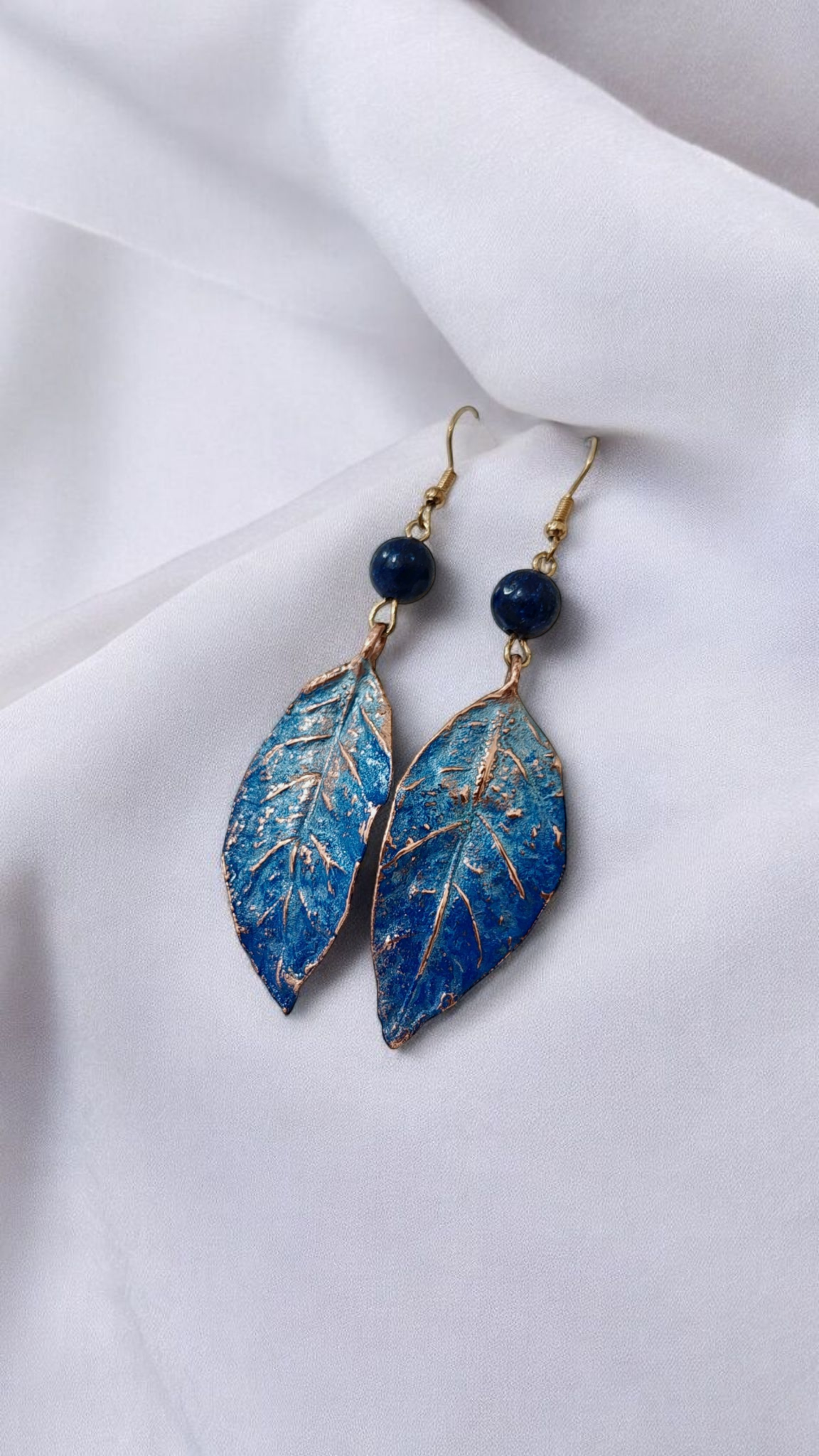 Wild Rose Petal Earrings with Blue Howlite, Blue Patina