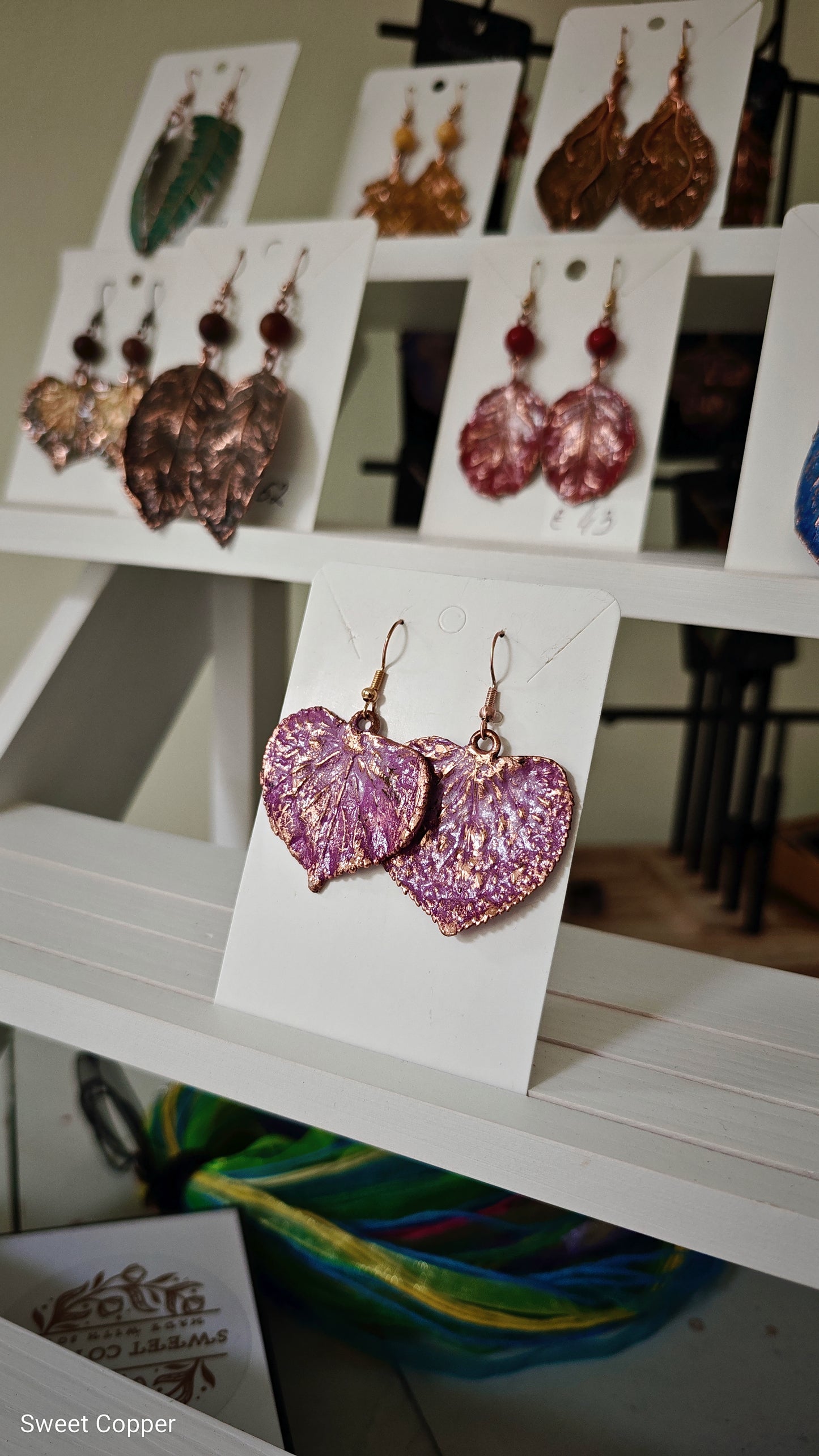 Linden Leaf Heart Earrings, Crimson Patina