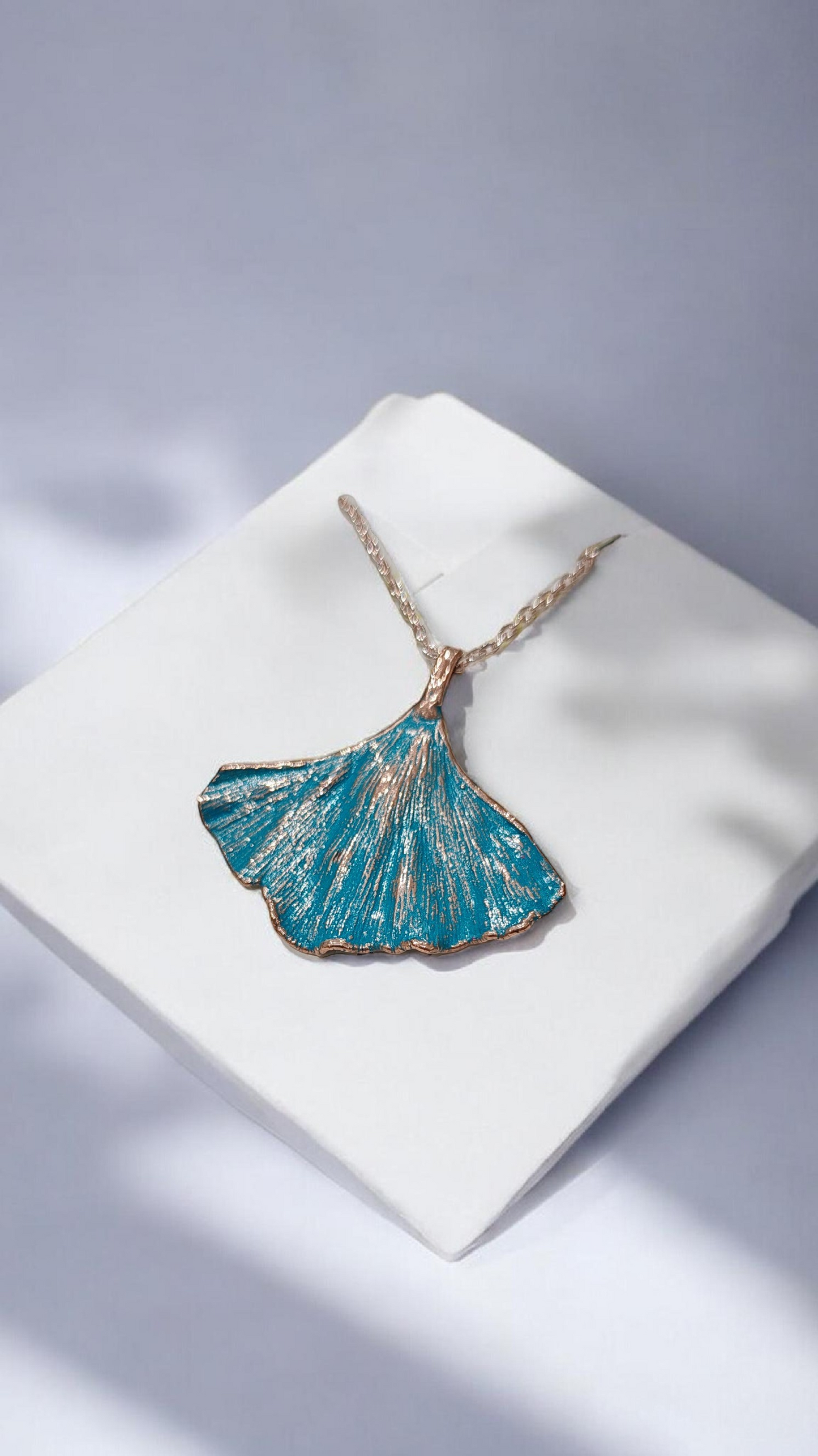 Ginkgo Biloba Leaf Pendant in Turquoise Patina