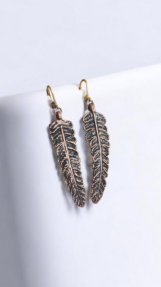 Fern Leaf Earrings, Antique Patina