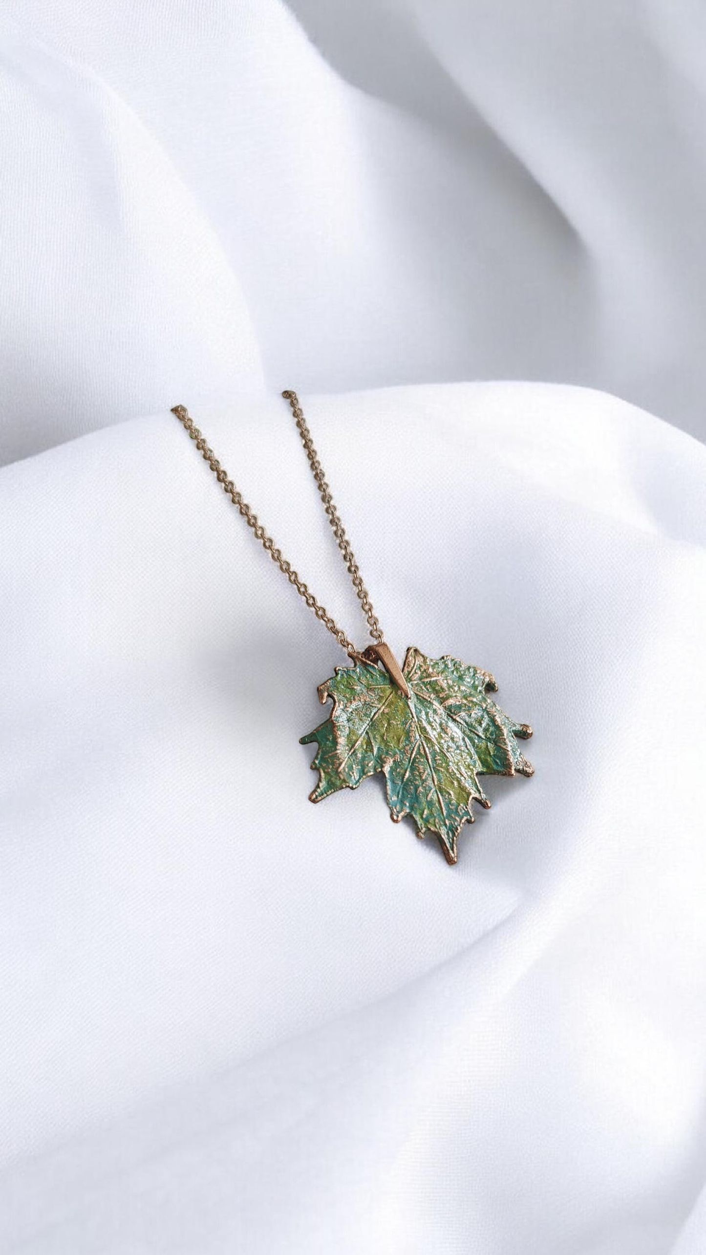 Copper Pendant Made from Real Maple Leaf with Turquoise Patina