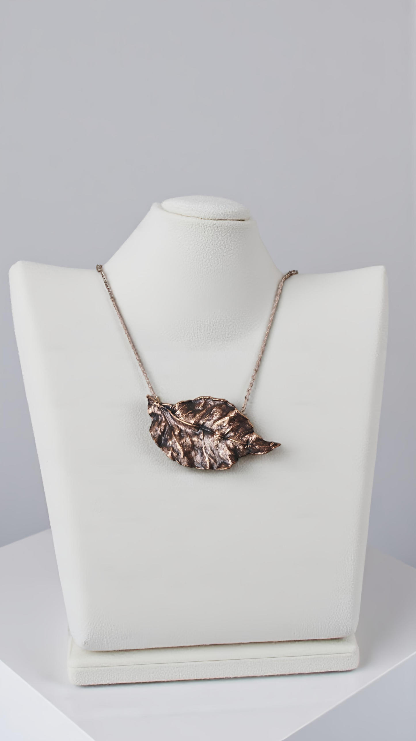 Copper Cherry Leaf Pendant - Designer Jewellery
