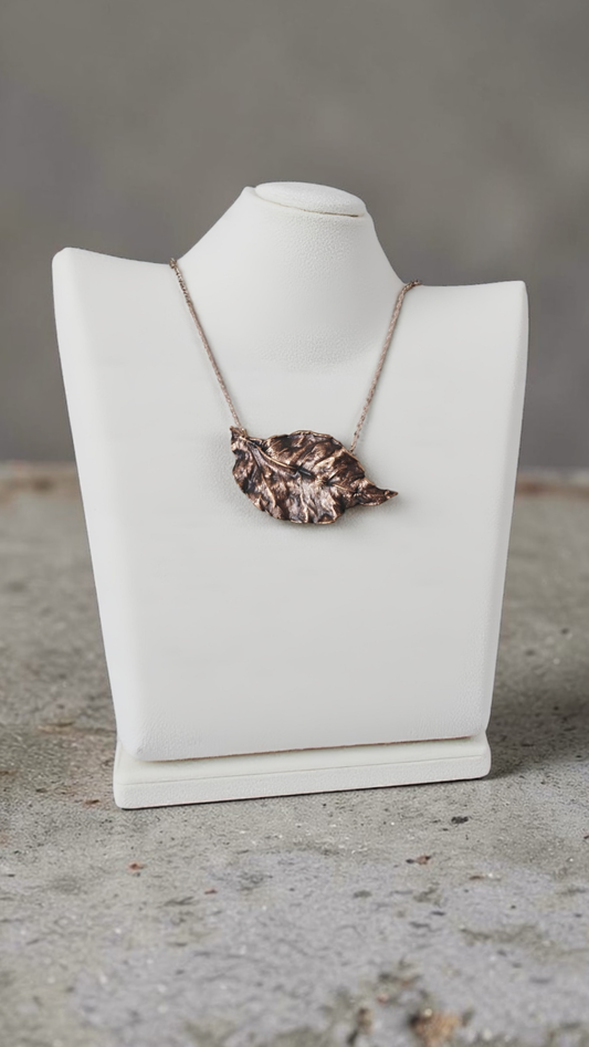 Copper Cherry Leaf Pendant - Designer Jewellery