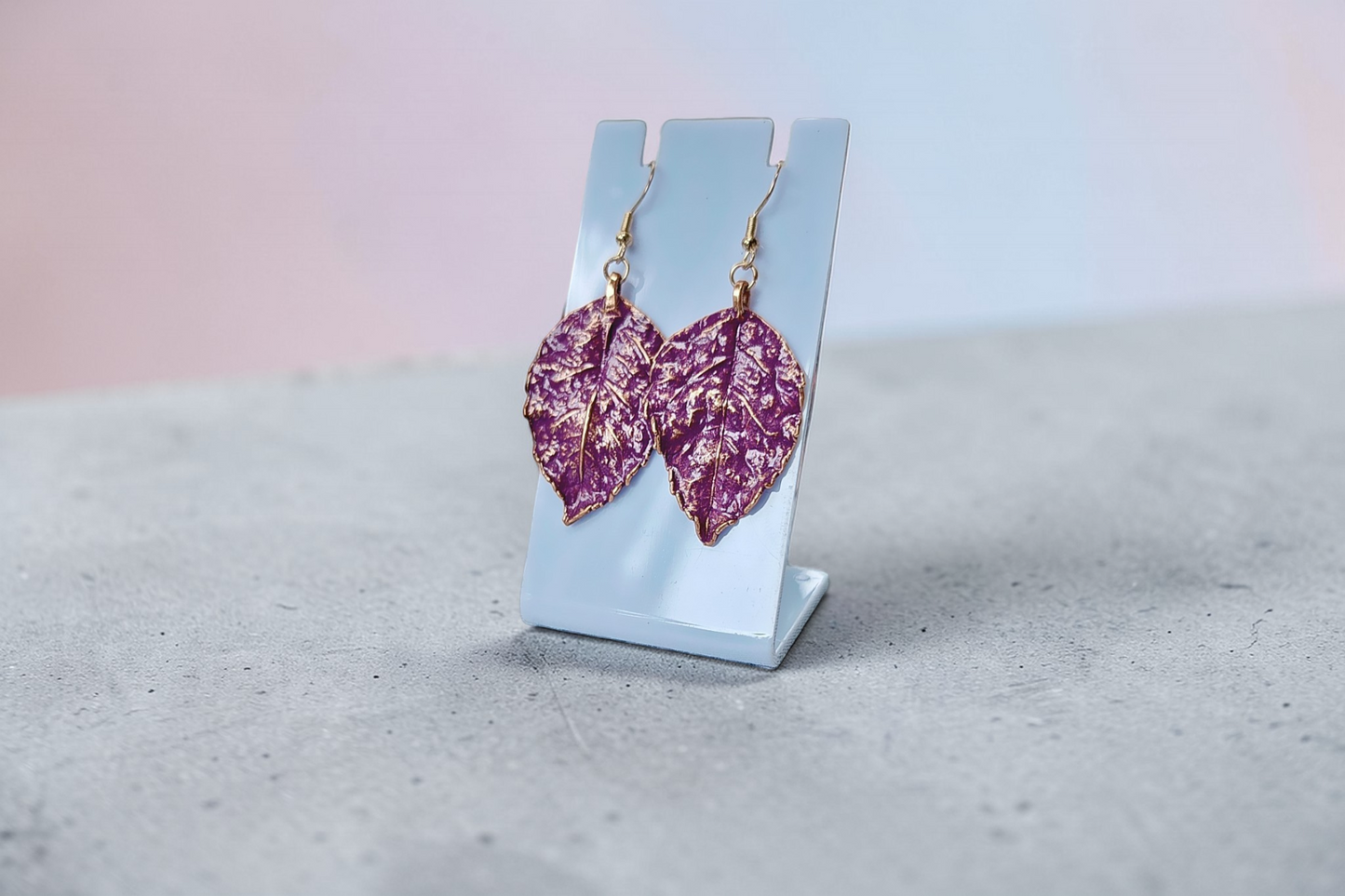 Wild Rose Leaf Earrings in Purple Patina