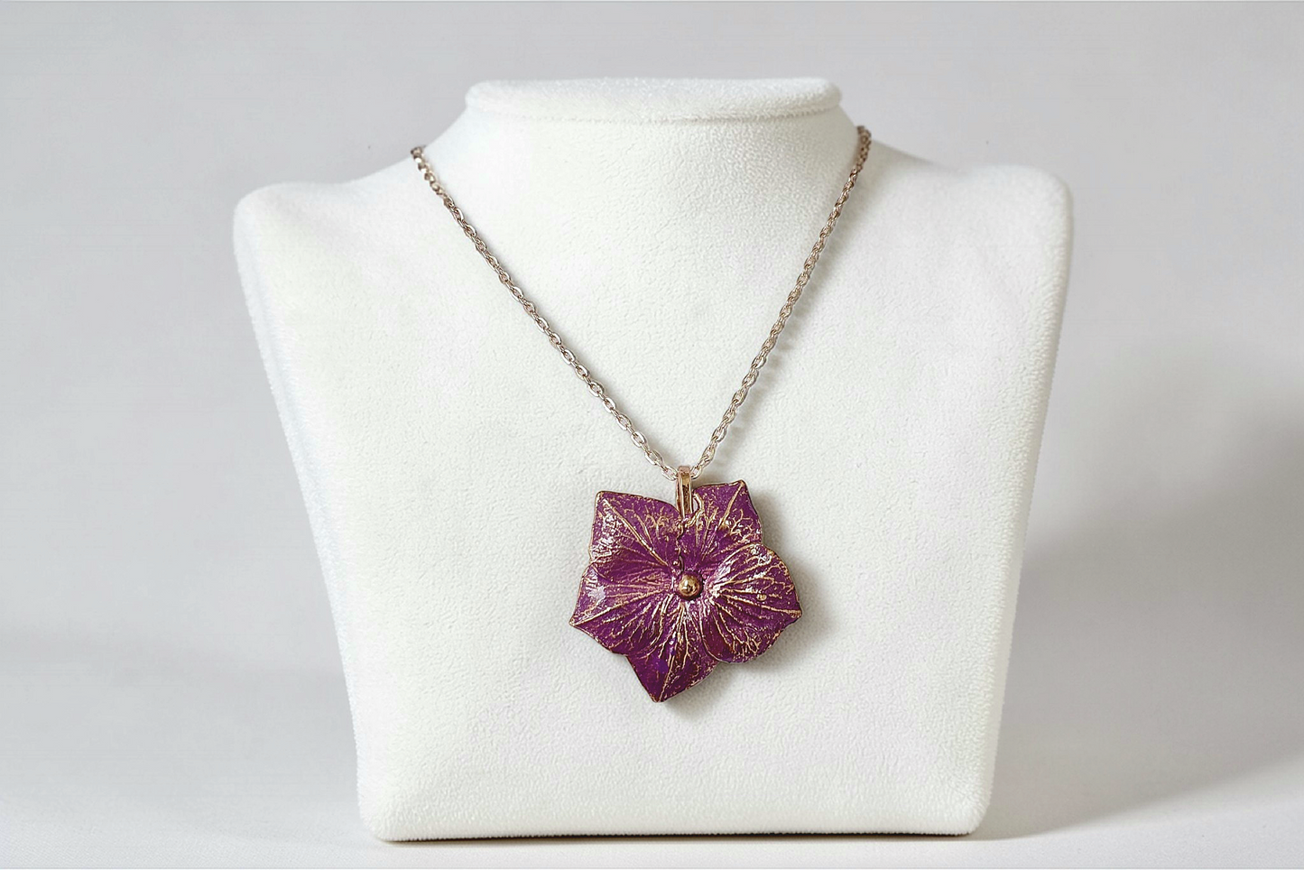 Copper Hydrangea Pendant “Violet Accent” – Designer Jewellery