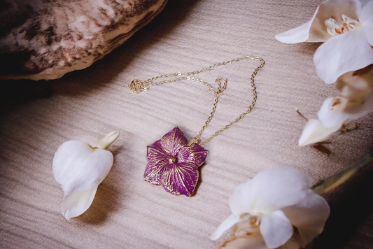 Copper Hydrangea Pendant “Violet Accent” – Designer Jewellery