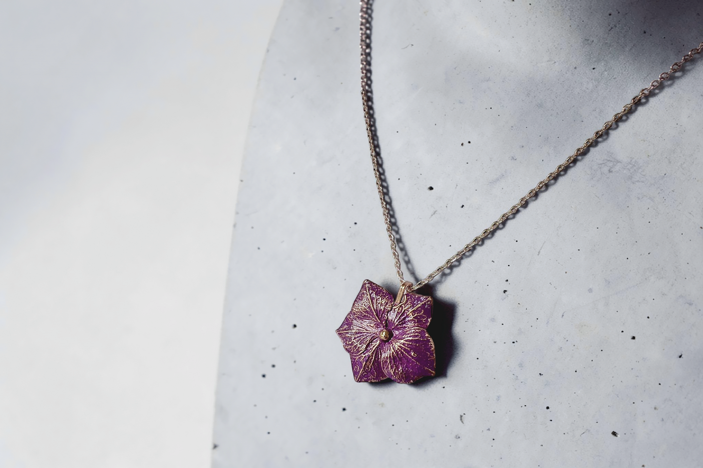 Copper Hydrangea Pendant “Violet Accent” – Designer Jewellery