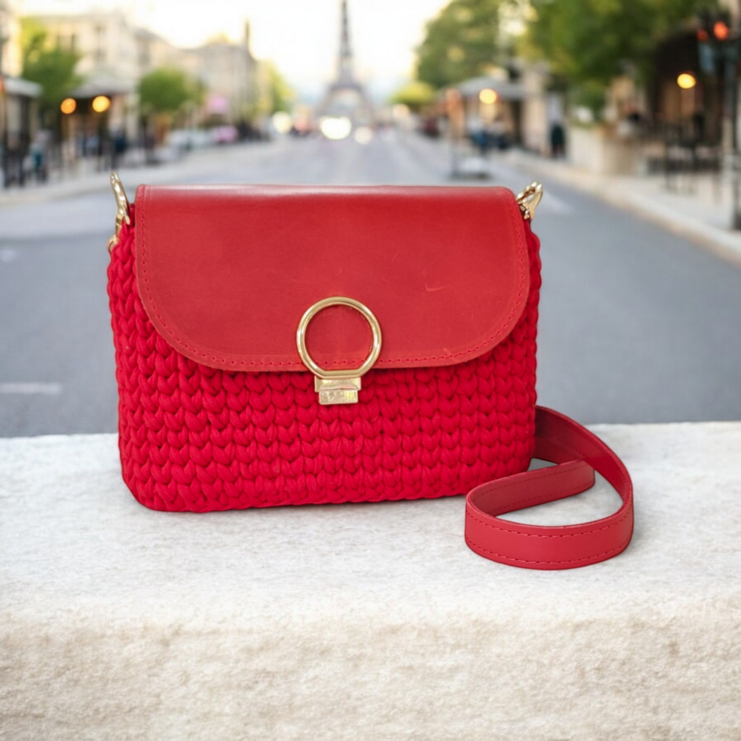 "Scarlet Charm" Knitted Crossbody Bag