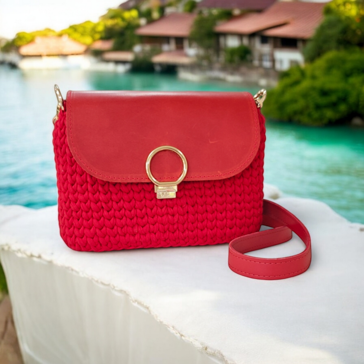 "Scarlet Charm" Knitted Crossbody Bag