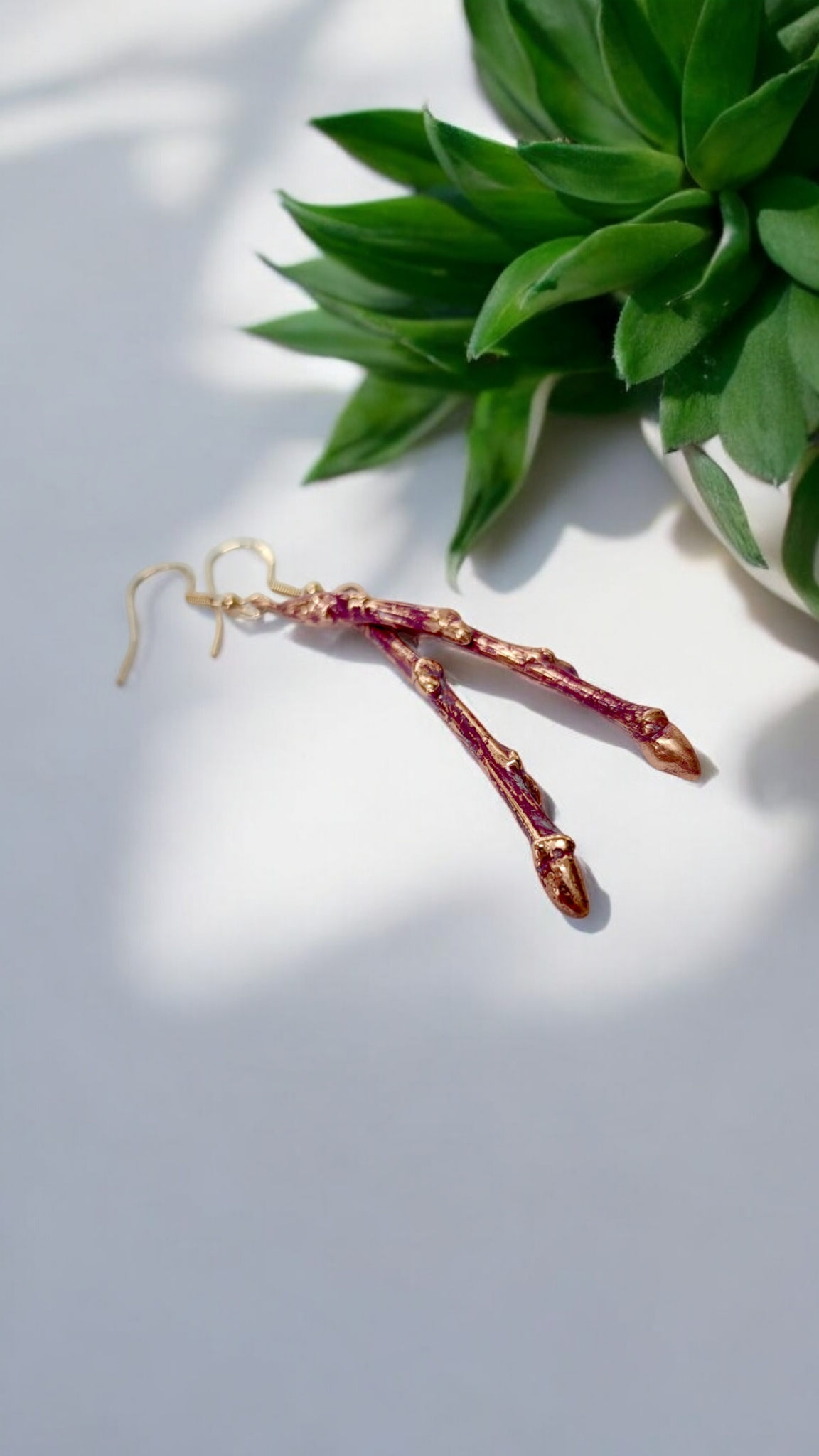Botanical Twig Earrings with Buds, Crimson Patina