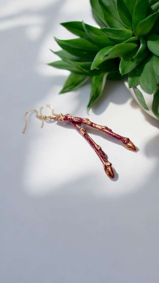 Botanical Twig Earrings with Buds, Crimson Patina