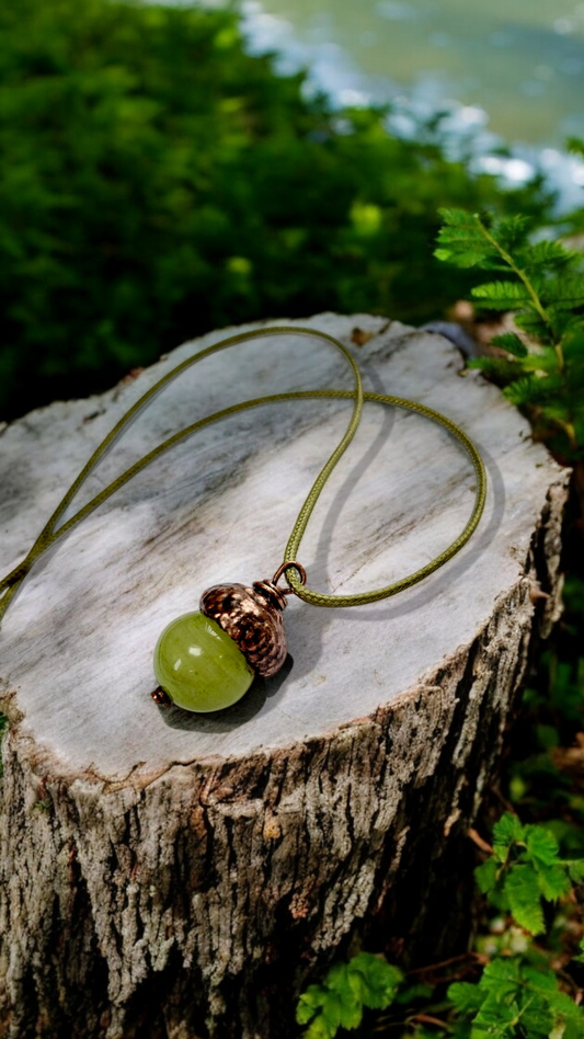 Copper Acorn Pendant with Green Onyx – Designer Jewellery