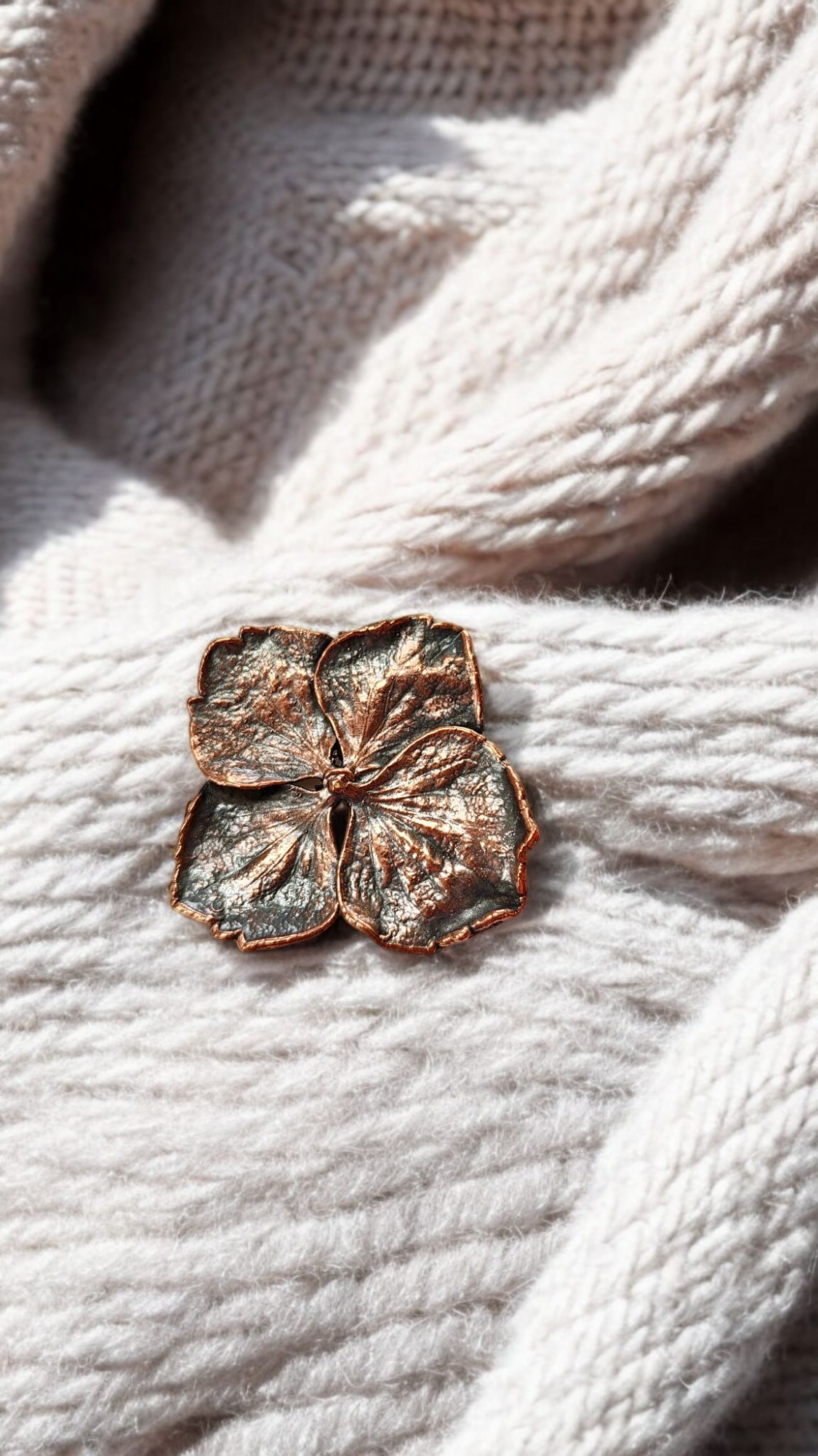 Vintage Hydrangea Flower Brooch – Handmade Copper Jewelry