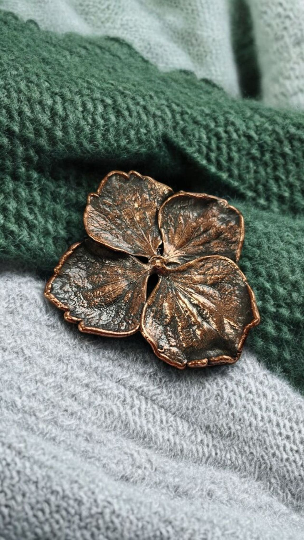 Vintage Hydrangea Flower Brooch – Handmade Copper Jewelry