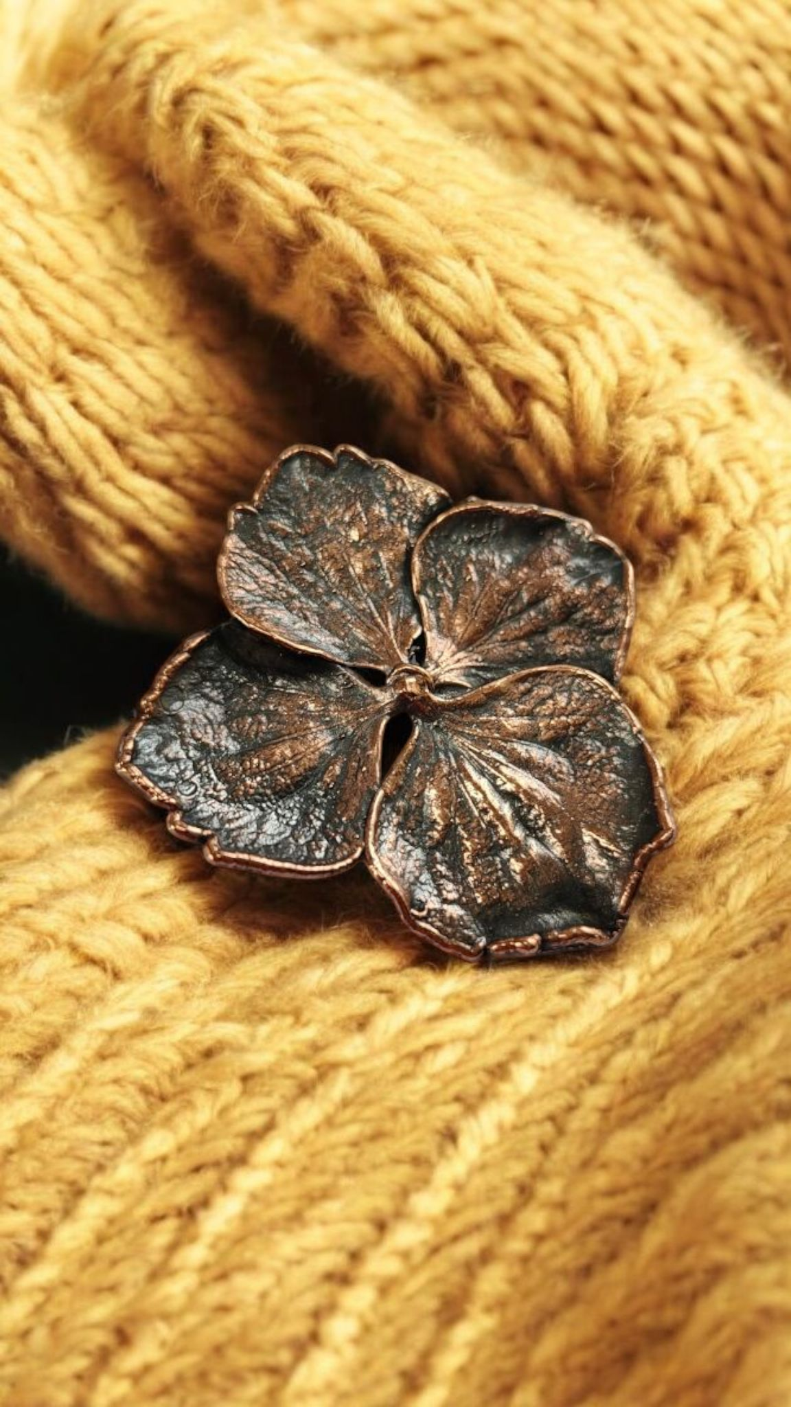 Vintage Hydrangea Flower Brooch – Handmade Copper Jewelry