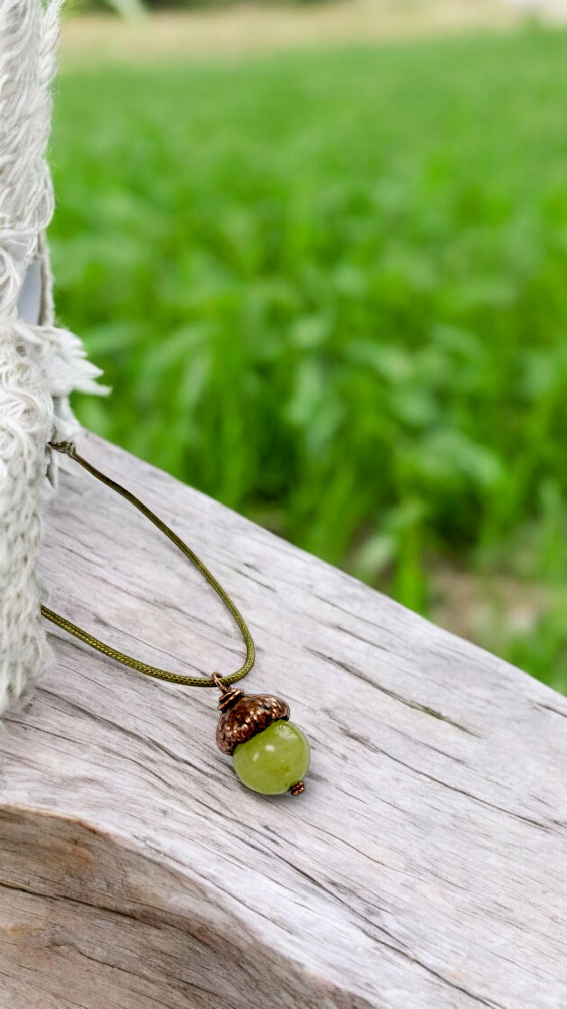 Copper Acorn Pendant with Green Onyx – Designer Jewellery