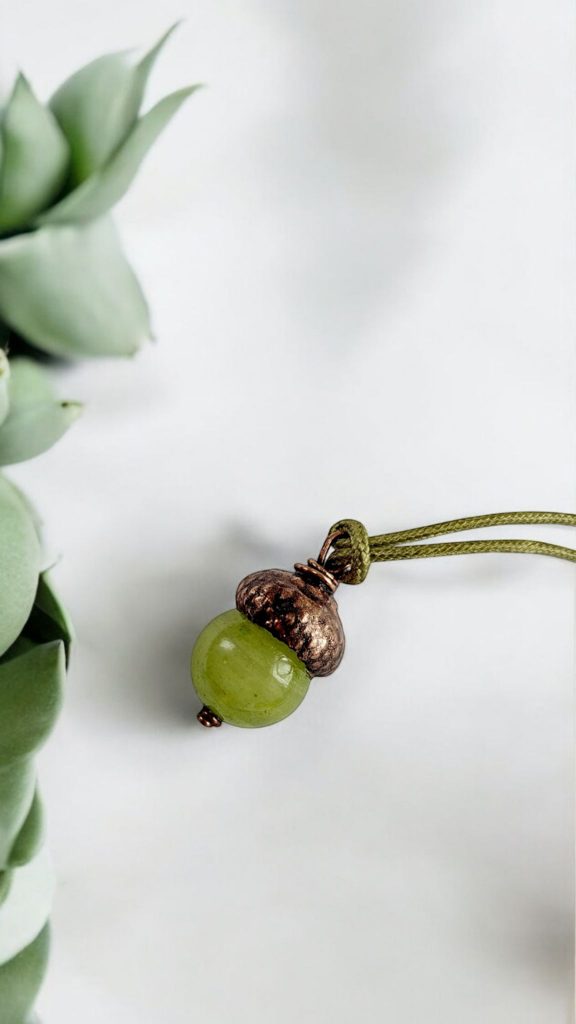 Copper Acorn Pendant with Green Onyx – Designer Jewellery