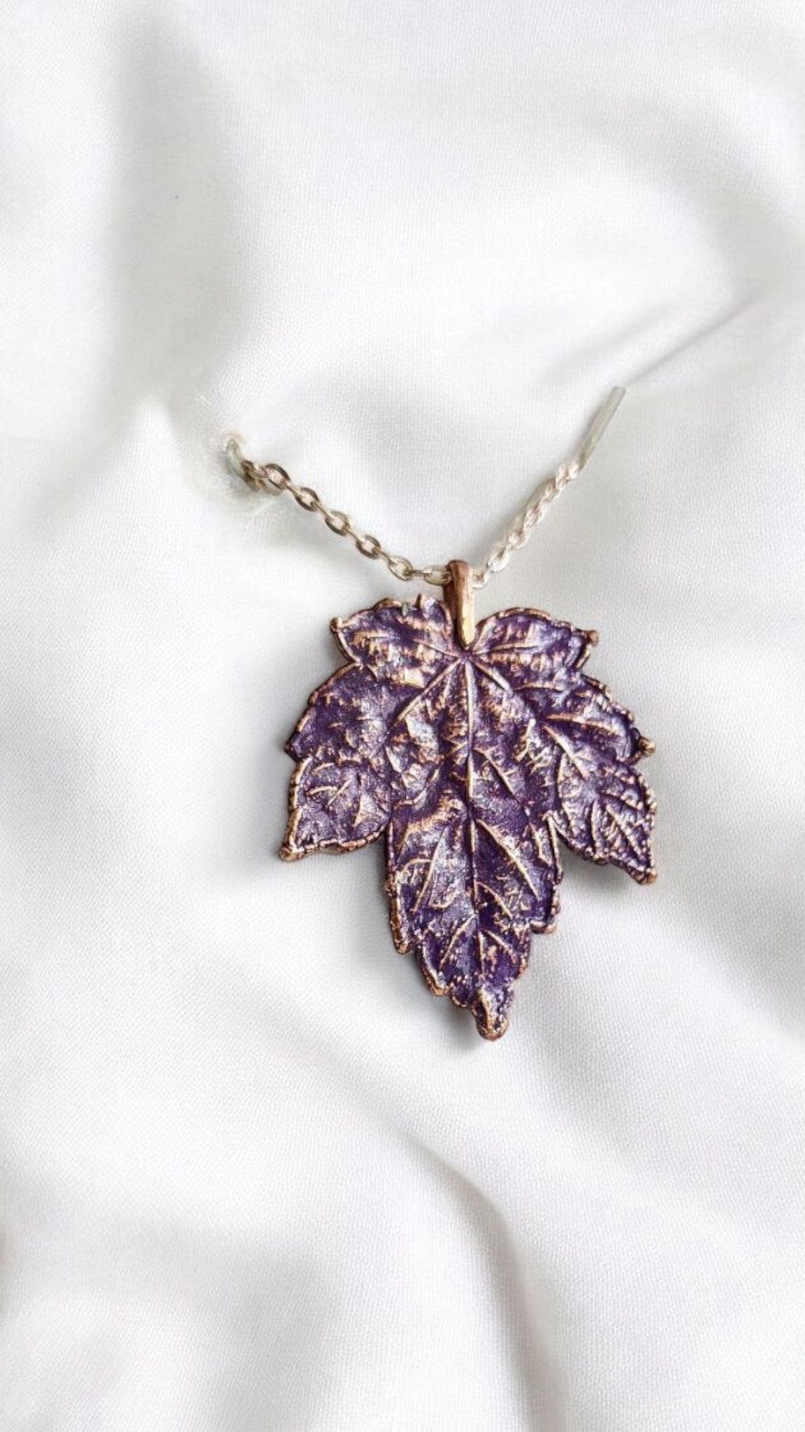 Copper Pendant of Wild Grape Leaf with Purple Patina