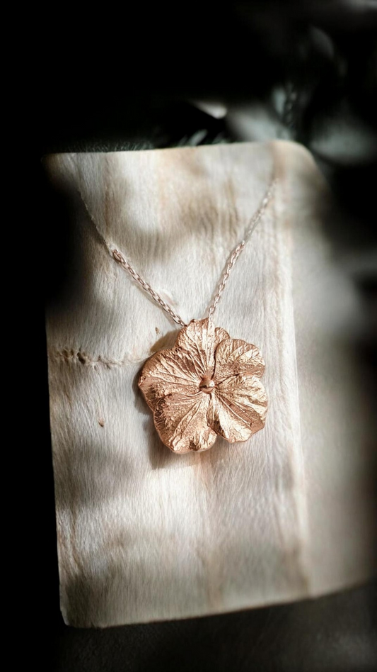 Hydrangea Flower Pendant Necklace, Pure Copper