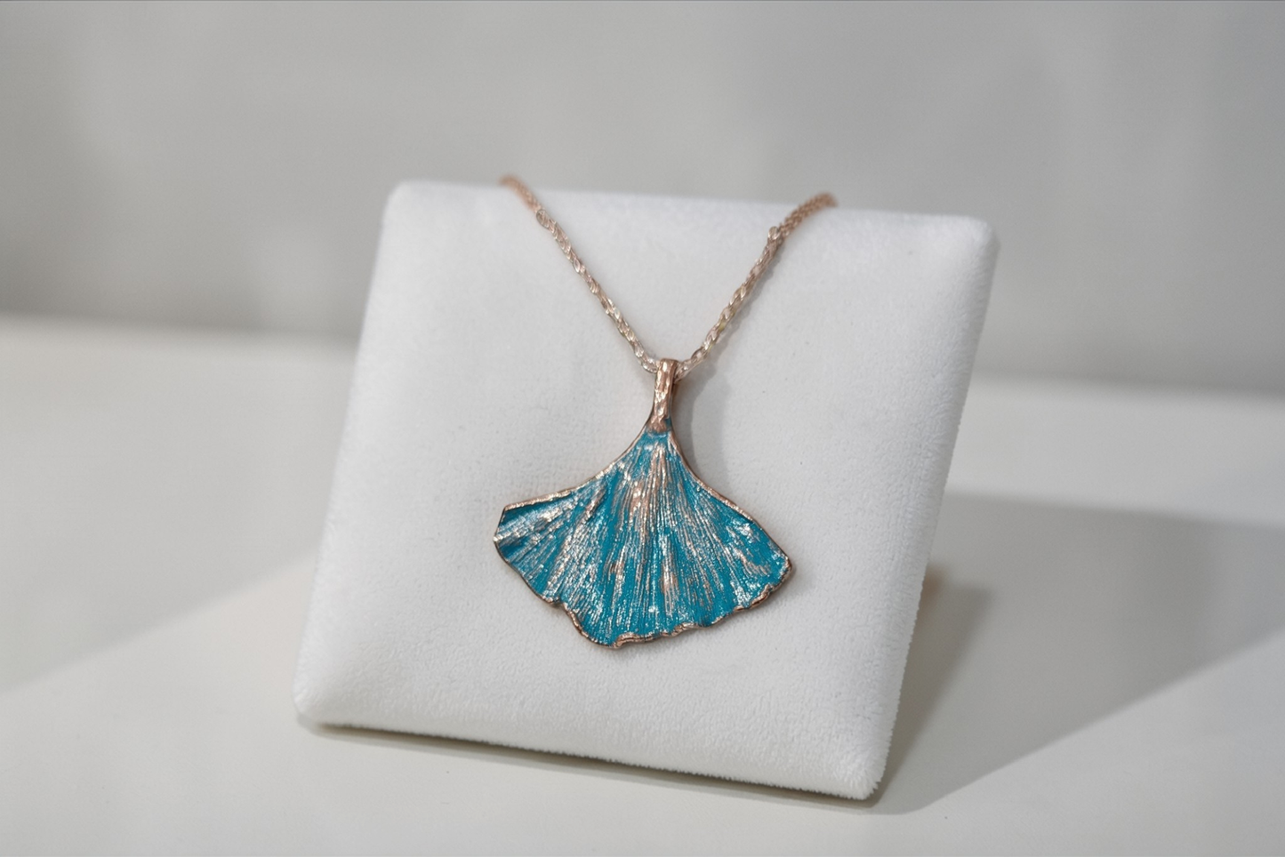 Ginkgo Biloba Leaf Pendant in Turquoise Patina