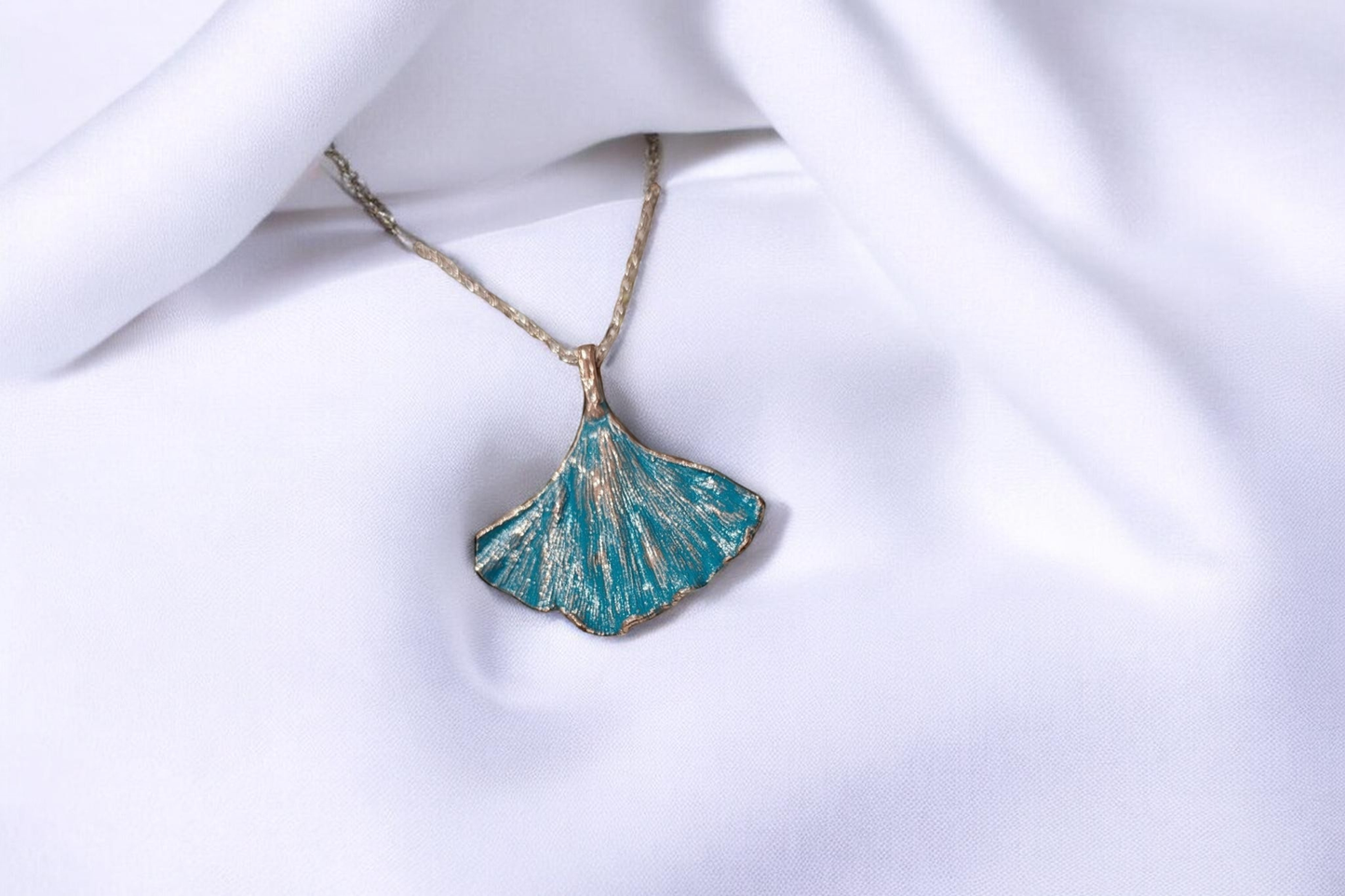 Ginkgo Biloba Leaf Pendant in Turquoise Patina