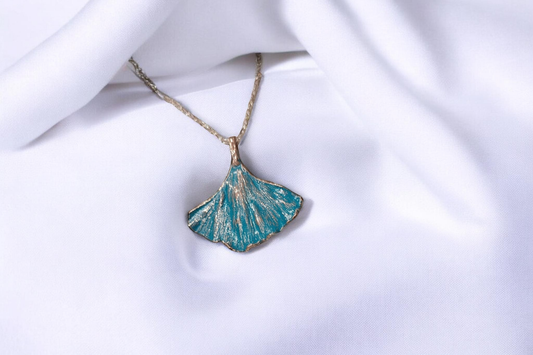 Ginkgo Biloba Leaf Pendant in Turquoise Patina
