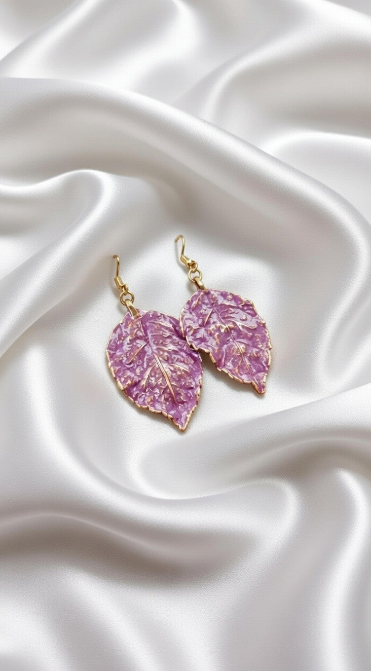 Wild Rose Leaf Earrings in Purple Patina